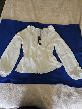 Fashion Nova White Smocked Waist Peplum Blouse